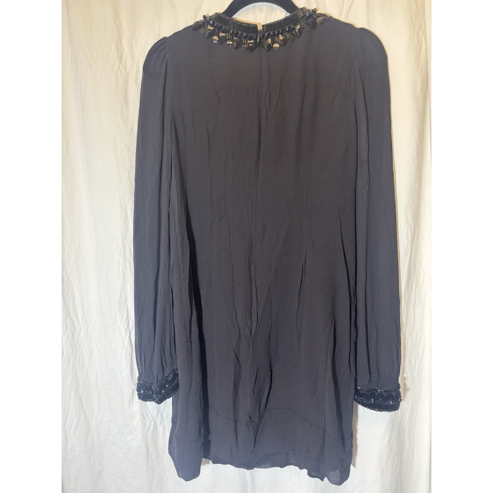 French Connection Beautiful Beaded Black Chiffon Dress Size 14 L34 - Picture 6 of 6